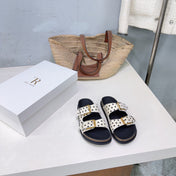 THE ROW 26S DOUBLE STRAP SLIDE SANDALS IN WHITE POLKA DOT CALF HAIR CALFSKIN