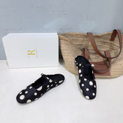 THE ROW 26S MARY JANE FLATS IN BLACK CALFSKIN POLKA DOT CALF HAIR