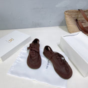 THE ROW 26S LACE UP SNEAKERS IN DARK BROWN SUEDE AND MESH