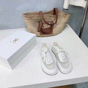 THE ROW 26S LACE UP SNEAKERS IN WHITE CALFSKIN AND MESH
