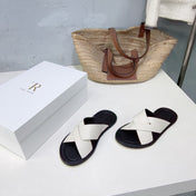 THE ROW 26S SLIDES SANDALS IN WHITE AND BLACK CALFKIN
