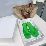 THE ROW 26S SQUARE TOE THONG SANDALS IN TRANSLUCENT GREEN PVC WITH SILVER FOOTBED