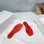 THE ROW 26S SQUARE TOE THONG SANDALS IN TRANSLUCENT RED PVC WITH SILVER FOOTBED