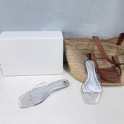 THE ROW 26S SQUARE TOE THONG SANDALS IN CLEAR PVC WITH SILVER FOOTBED