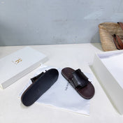 THE ROW 26S STRAP SLIDES IN DARK BROWN CALFSKIN