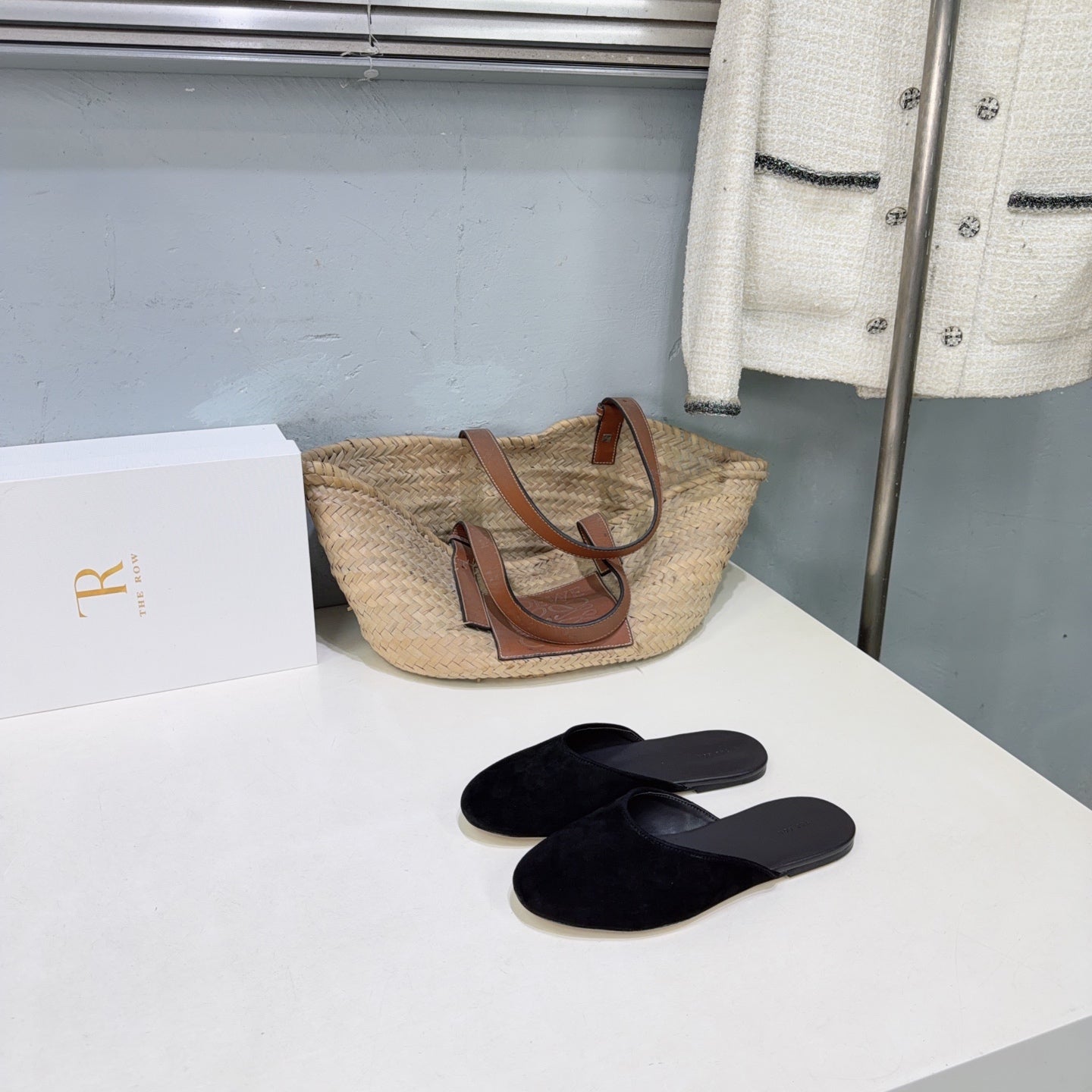 THE ROW 26S ROUND TOE MULE FLATS IN BLACK SUEDE