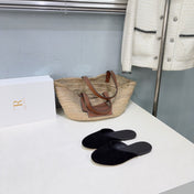 THE ROW 26S ROUND TOE MULE FLATS IN BLACK SUEDE