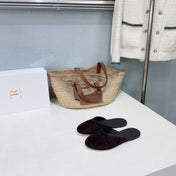THE ROW 26S ROUND TOE MULE FLATS IN DARK BROWN SUEDE