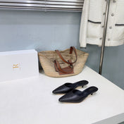 THE ROW 26S POINTED TOE MULE HEELS 35MM IN BLACK CALFSKIN
