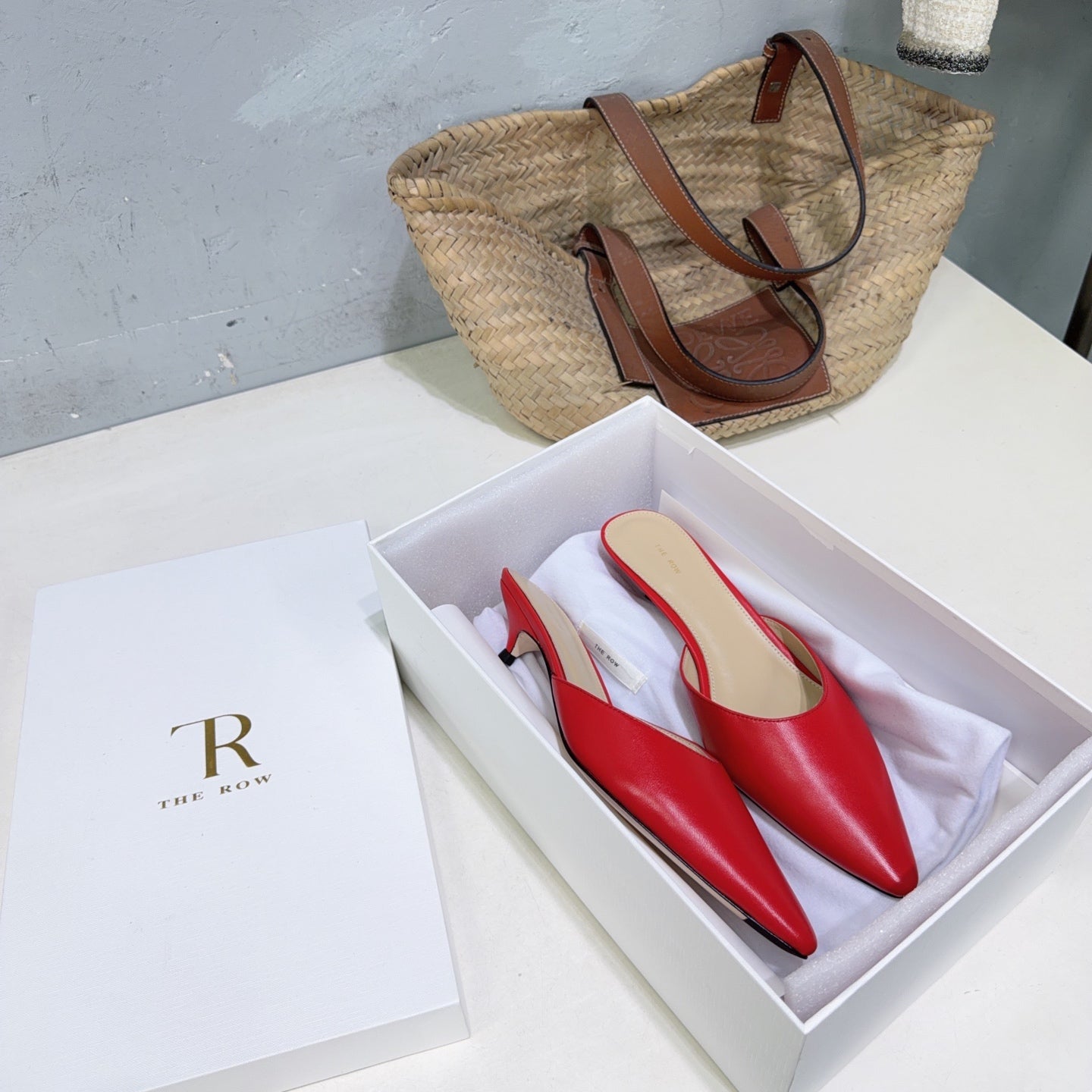 THE ROW 26S POINTED TOE MULE HEELS 35MM IN DARK RED CALFSKIN