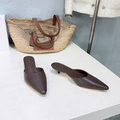 THE ROW 26S POINTED TOE MULE HEELS 35MM IN CHOCOLATE BROWN CALFSKIN