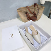 THE ROW 26S POINTED TOE MULE HEELS 35MM IN IVORY WHITE CALFSKIN
