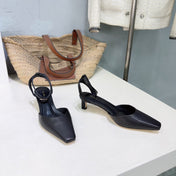 THE ROW 26S SQUARE TOE SLINGBACK HEELS 45MM IN BLACK CALFSKIN