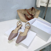 THE ROW 26S SQUARE TOE SLINGBACK HEELS 45MM IN MUTED TAUPE PINK CALFSKIN