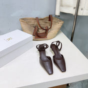 THE ROW 26S SQUARE TOE SLINGBACK HEELS 45MM IN DARK BROWN CALFSKIN