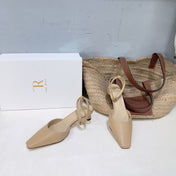 THE ROW 26S SQUARE TOE SLINGBACK HEELS 45MM IN BEIGE CALFSKIN