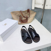 THE ROW 26S CROSS STRAP SANDALS IN BLACK CALFSKIN