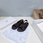 THE ROW 26S CROSS STRAP SANDALS IN DARK BROWN SUEDE