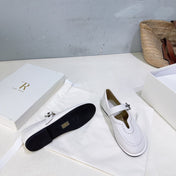 THE ROW 26S MARY JANE FLATS IN WHITE CALFSKIN SILVER HARDWARE