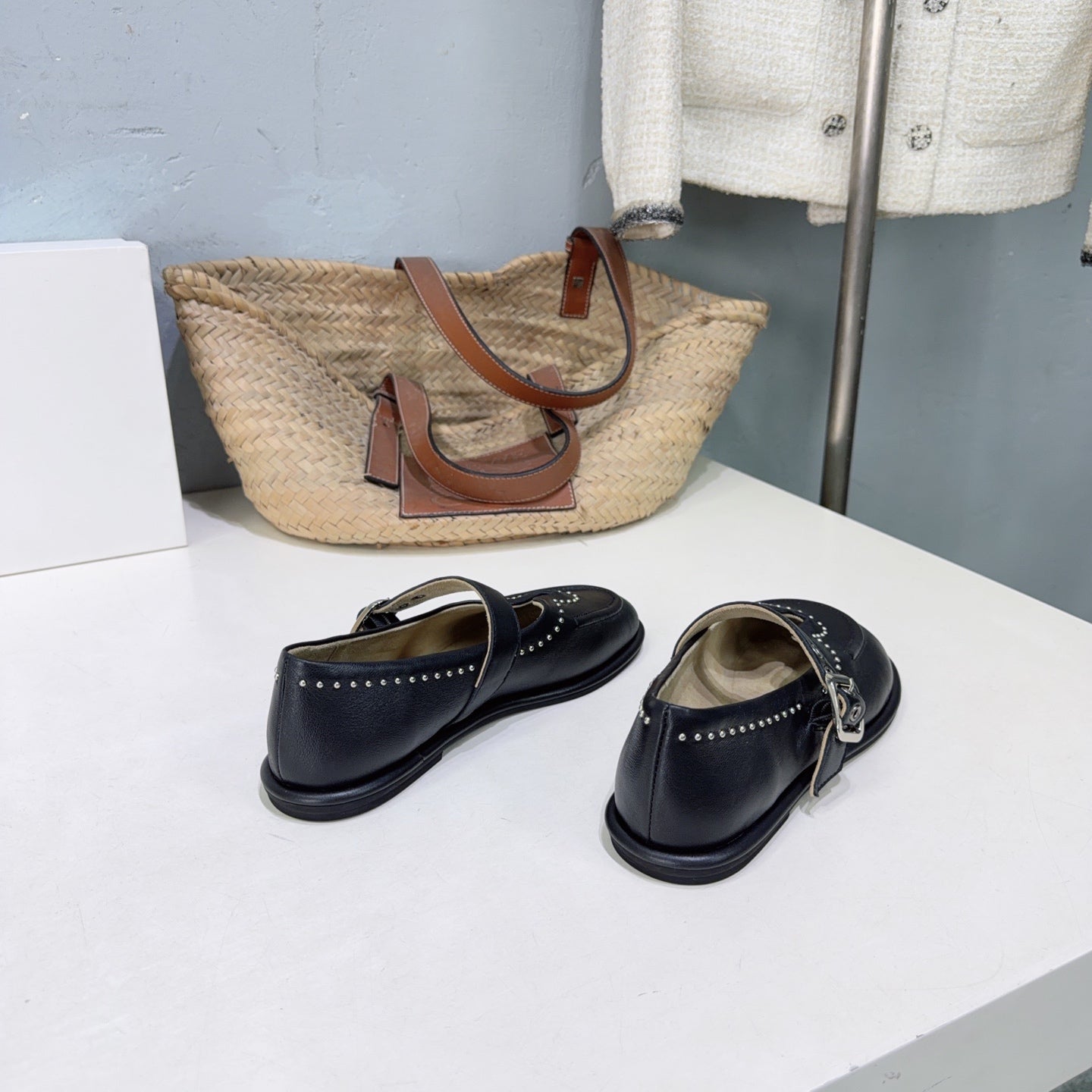 THE ROW 26S MARY JANE FLATS IN BLACK CALFSKIN SILVER HARDWARE