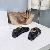THE ROW 26S MARY JANE FLATS IN BLACK CALFSKIN SILVER HARDWARE