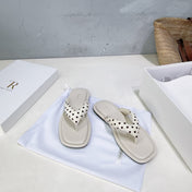 THE ROW 26S THONG SANDALS IN IVORY WHITE CALFSKIN & POLKA DOT CALF HAIR STRAPS