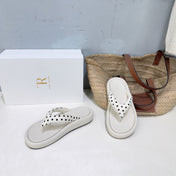 THE ROW 26S PLATFORM THONG SANDALS IN IVORY WHITE CALFSKIN & POLKA DOT CALF HAIR STRAPS