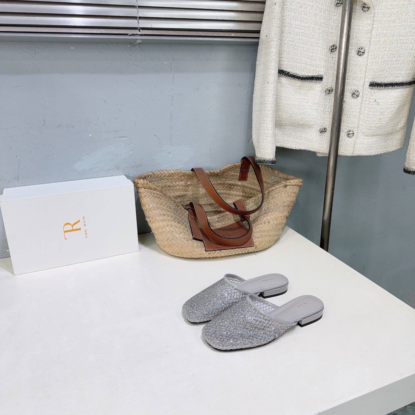 THE ROW 26S MULE FLATS IN GREY MESH FABRIC