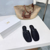 THE ROW 26S MULE FLATS IN BLACK MESH FABRIC