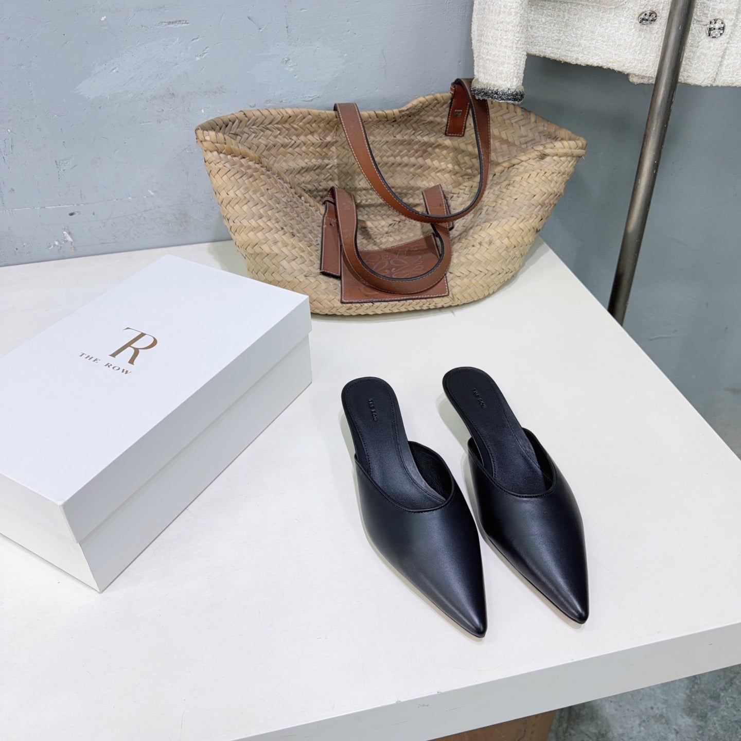 THE ROW 26S POINTED TOE MULE HEELS 35MM IN BLACK CALFSKIN