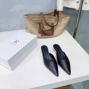 THE ROW 26S POINTED TOE MULE HEELS 35MM IN BLACK CALFSKIN