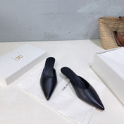 THE ROW 26S POINTED TOE MULE HEELS 35MM IN BLACK CALFSKIN