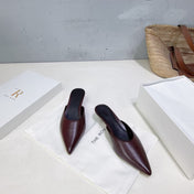 THE ROW 26S POINTED TOE MULE HEELS 35MM IN BURGUNDY RED CALFSKIN
