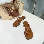 THE ROW 26S FLAT SANDALS IN CARAMEL BROWN CALFSKIN