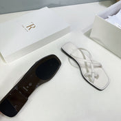 THE ROW 26S FLAT SANDALS IN WHITE CALFSKIN