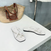 THE ROW 26S FLAT SANDALS IN WHITE CALFSKIN