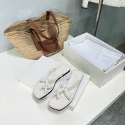 THE ROW 26S FLAT SANDALS IN WHITE CALFSKIN