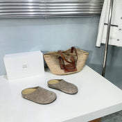 THE ROW 26S CLOG MULES IN TAUPE BROWN SUEDE