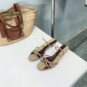 THE ROW 26S STRAPPY KITTEN HEEL SANDALS 30MM IN BROWN CALFSKIN