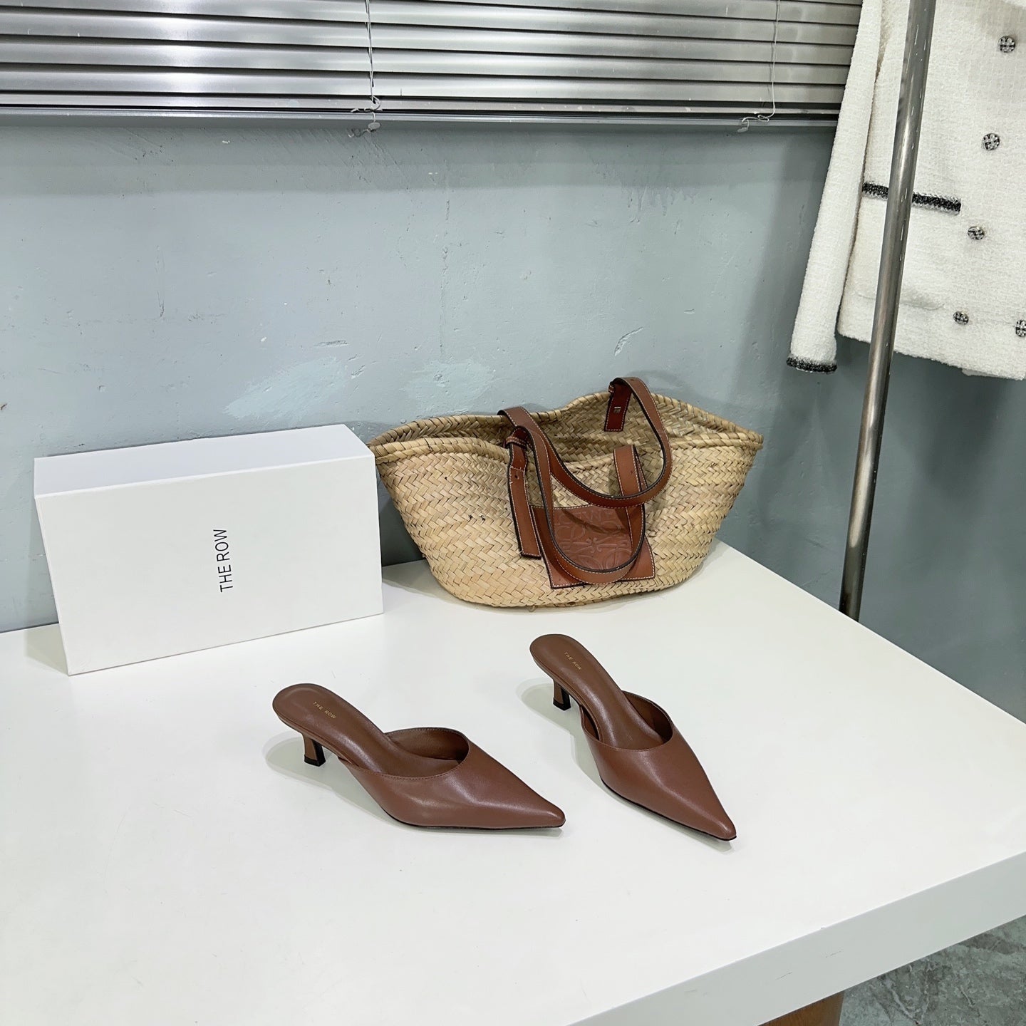 THE ROW 26S POINTED TOE MULE HEELS 45MM IN BROWN CALFSKIN