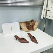 THE ROW 26S POINTED TOE MULE HEELS 45MM IN BROWN CALFSKIN