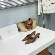 THE ROW 26S POINTED TOE MULE HEELS 45MM IN BROWN CALFSKIN