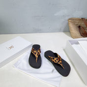 THE ROW 26S THONG SANDALS IN BLACK RUBBER WITH LEOPARD CALF HAIR STRAPS