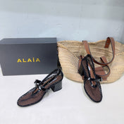 ALAIA 26S HIGH-HEEL MARY JANES 50 MM IN BLACK WOVEN MESH