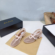 ALAIA 26S HIGH-HEEL MARY JANES 50 MM IN NUDE PINK WOVEN MESH