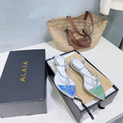 ALAIA 26S THONG SANDALS IN SILVER METALLIC CALFSKIN
