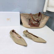 THE ROW 26S POINTED KITTEN HEEL PUMPS 35MM IN BEIGE CALFSKIN