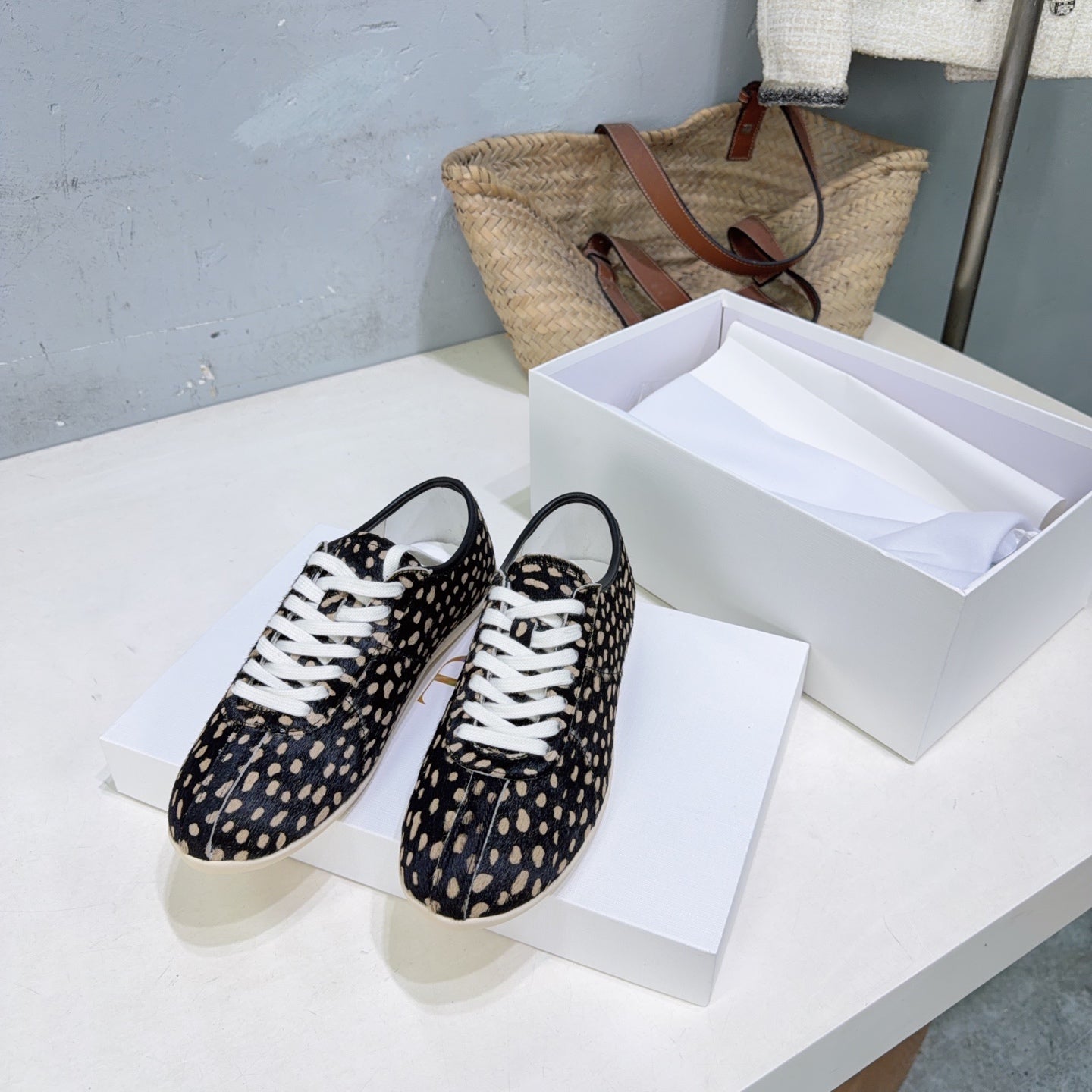 THE ROW 26S LACE-UP SNEAKERS IN BLACK LEOPARD CALF HAIR