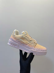 LV TRAINER MAXI SNEAKER IN LIGHT PINK OMBRE ORANGE EMBOSSED CALFSKIN