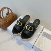 MONTAIGNE WEDGE SLIDE 95MM IN BLACK CALFSKIN